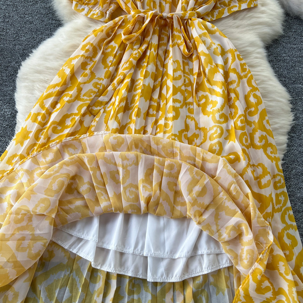 Floral Printed Pleated Chiffon Dress