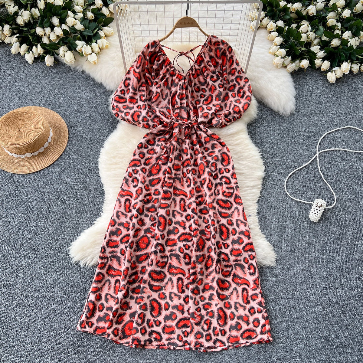 V-neck Pattern Printed Vintage Dress