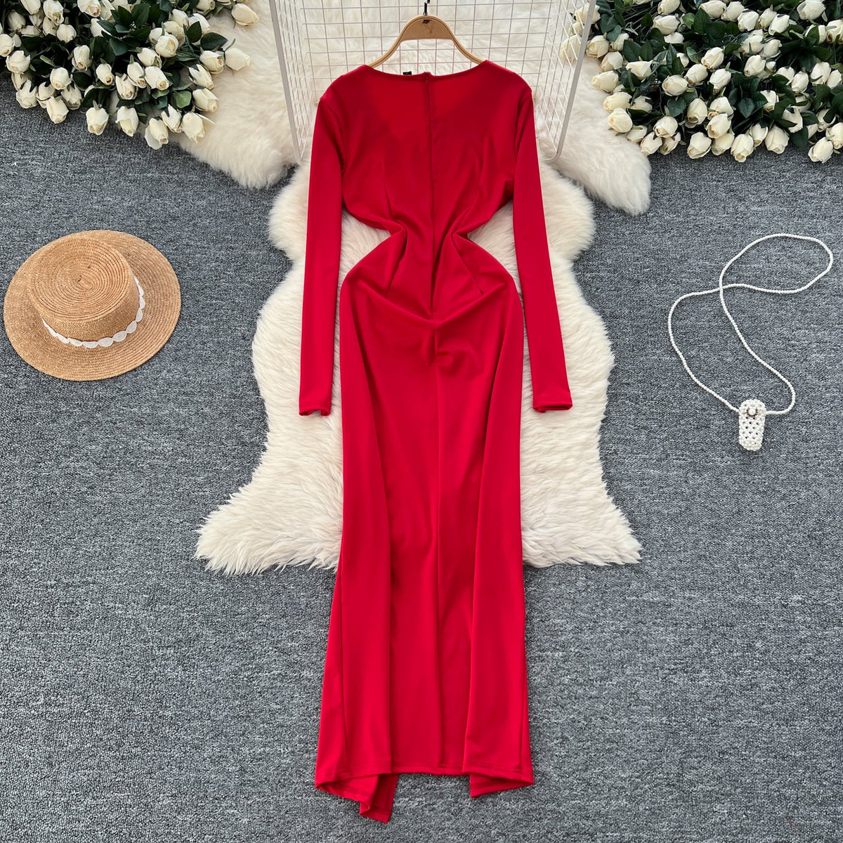 Slant Neckline Rhinestone Studded Party Dress