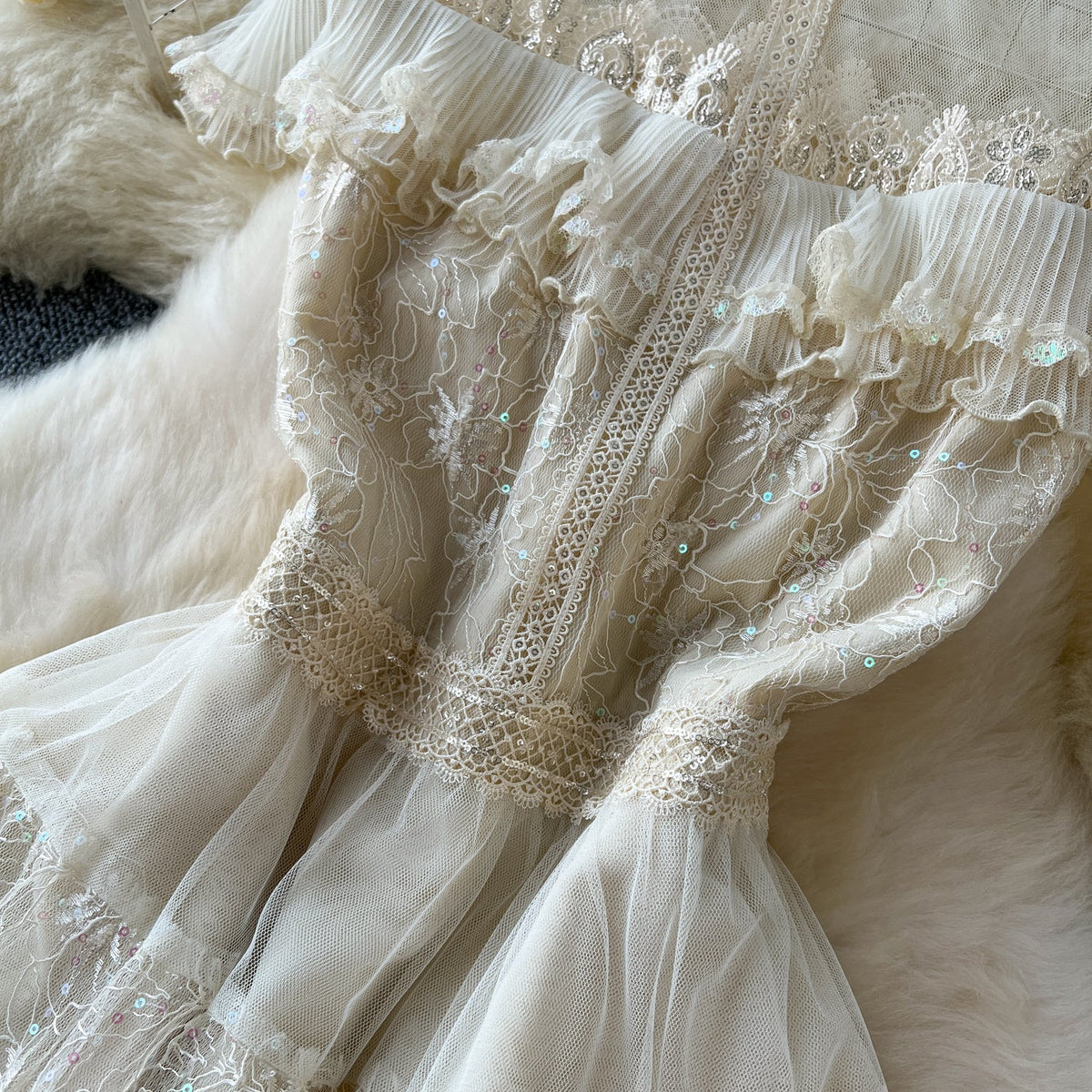 Delicate Sequined Lace Patchwork Dress