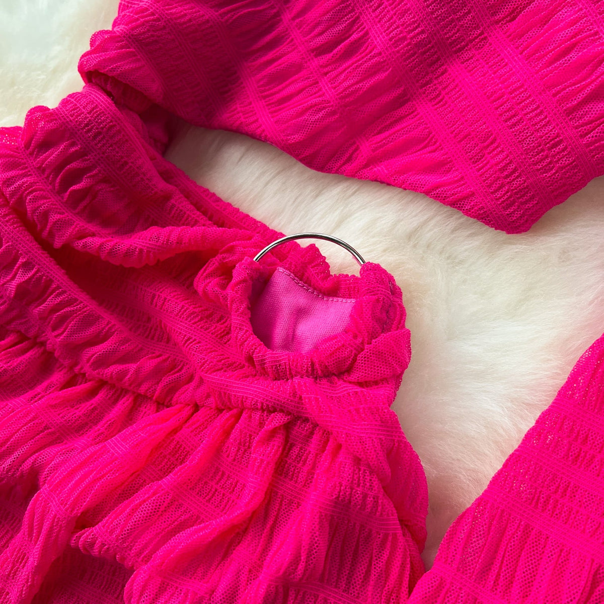 Slant Neckline Hollowed Rose Red Dress