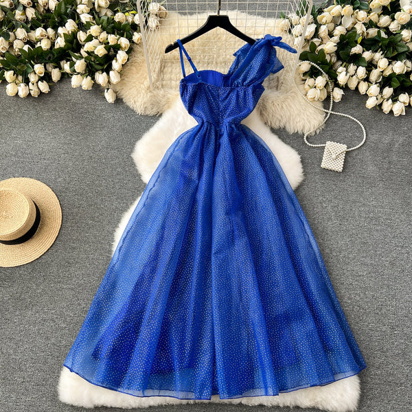 Asymmetric Rhinestone Studded Slip Dress