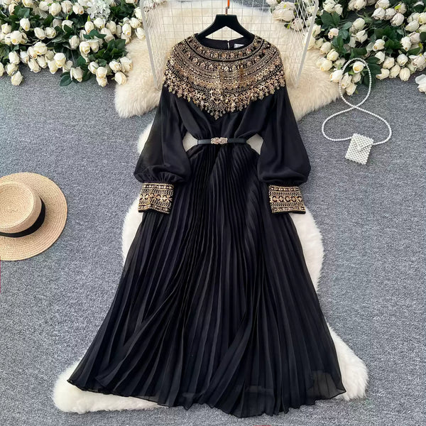 Premium Rhinestone Studded Pleated Dress