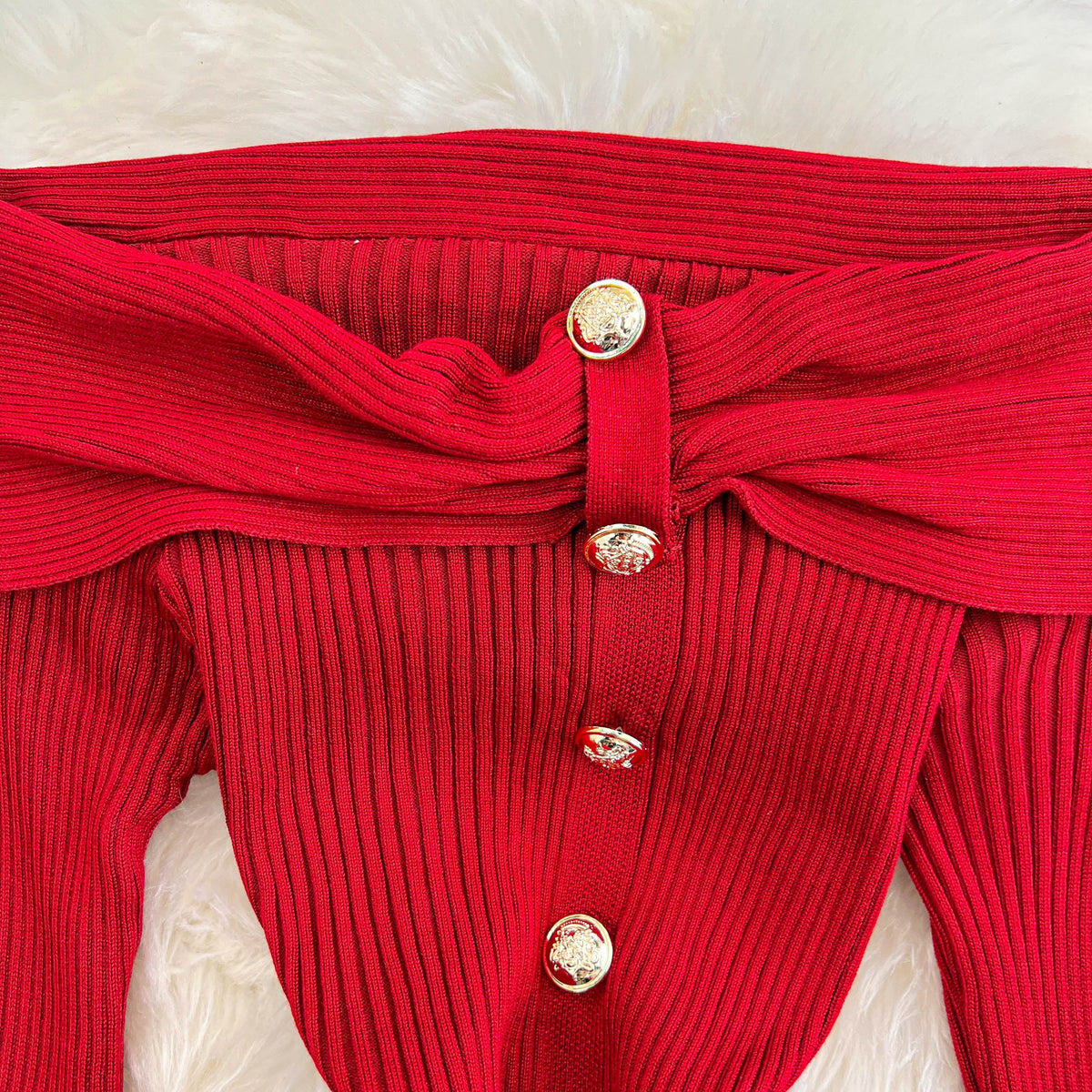 Vintage Off-shoulder Knitted Split Dress