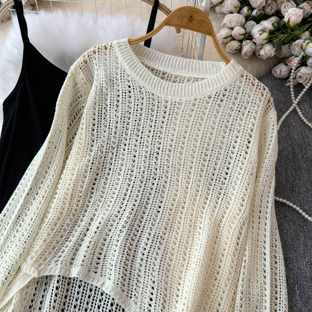 Hollowed Knitwear&Slip Dress 2Pcs