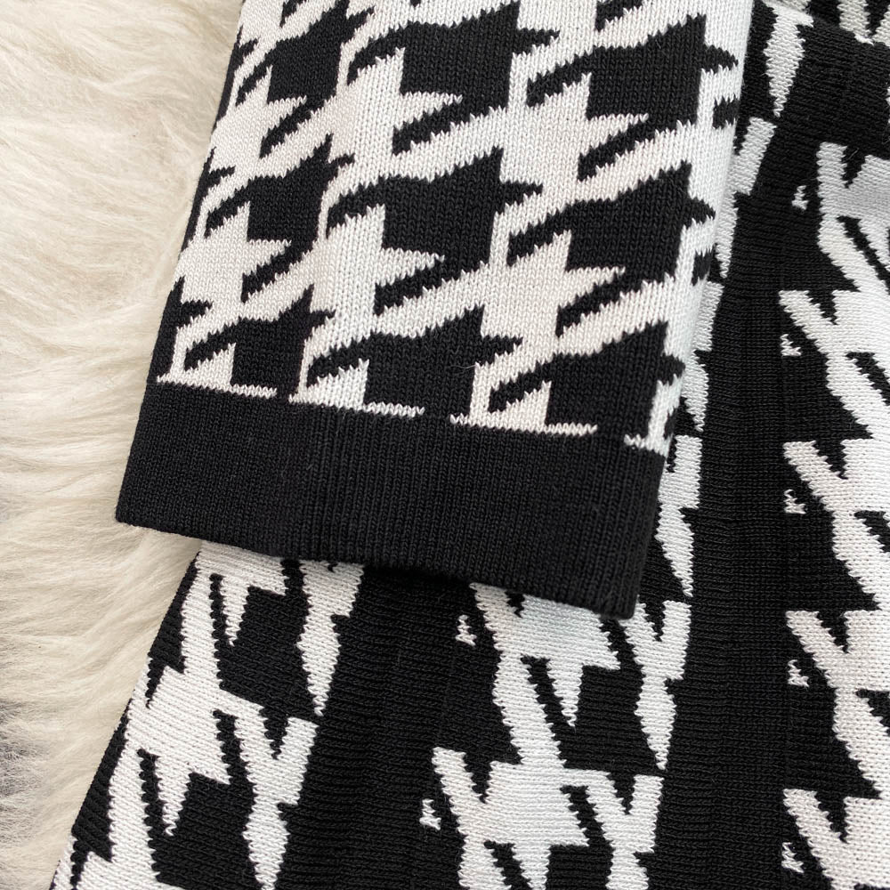 French Style Houndstooth Knitted Dress