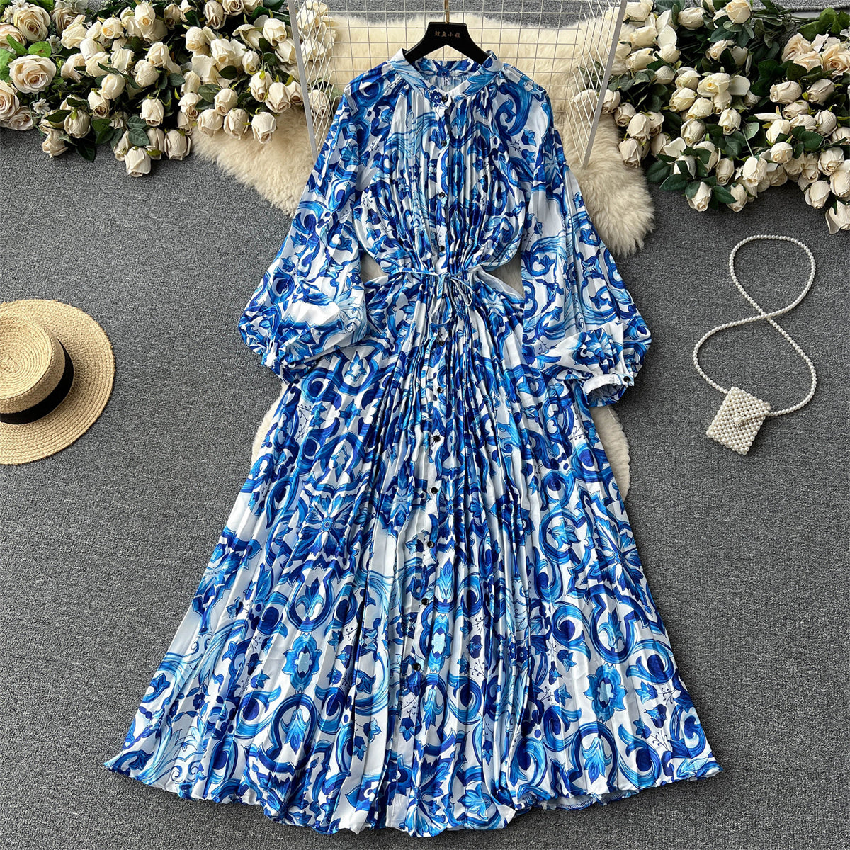 Crew Neck Floral Printed Shirt Dress