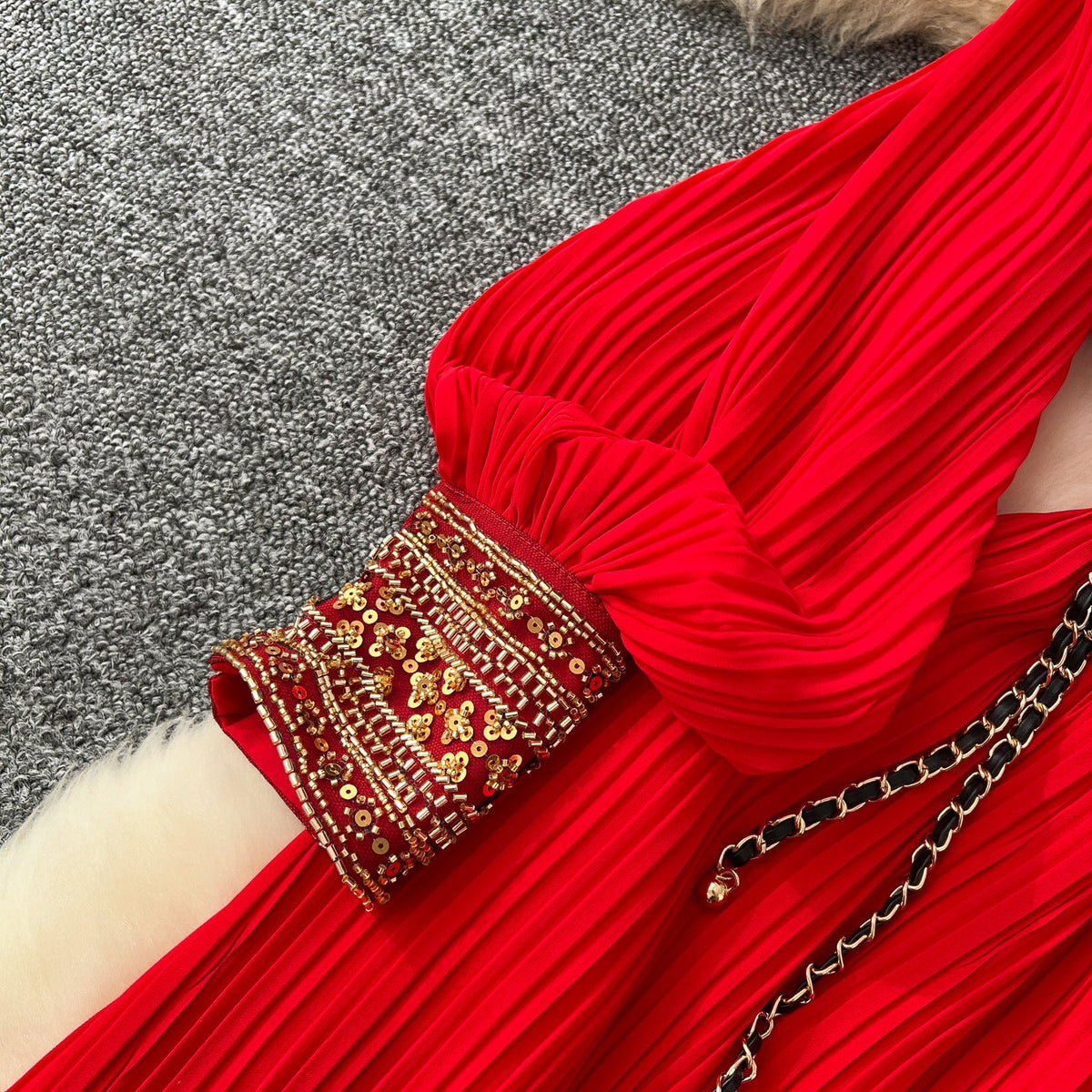 Ethnic Style Beaded Pleated Dress