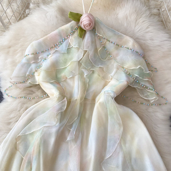 Fairy Tie-dye Mesh Halter Dress