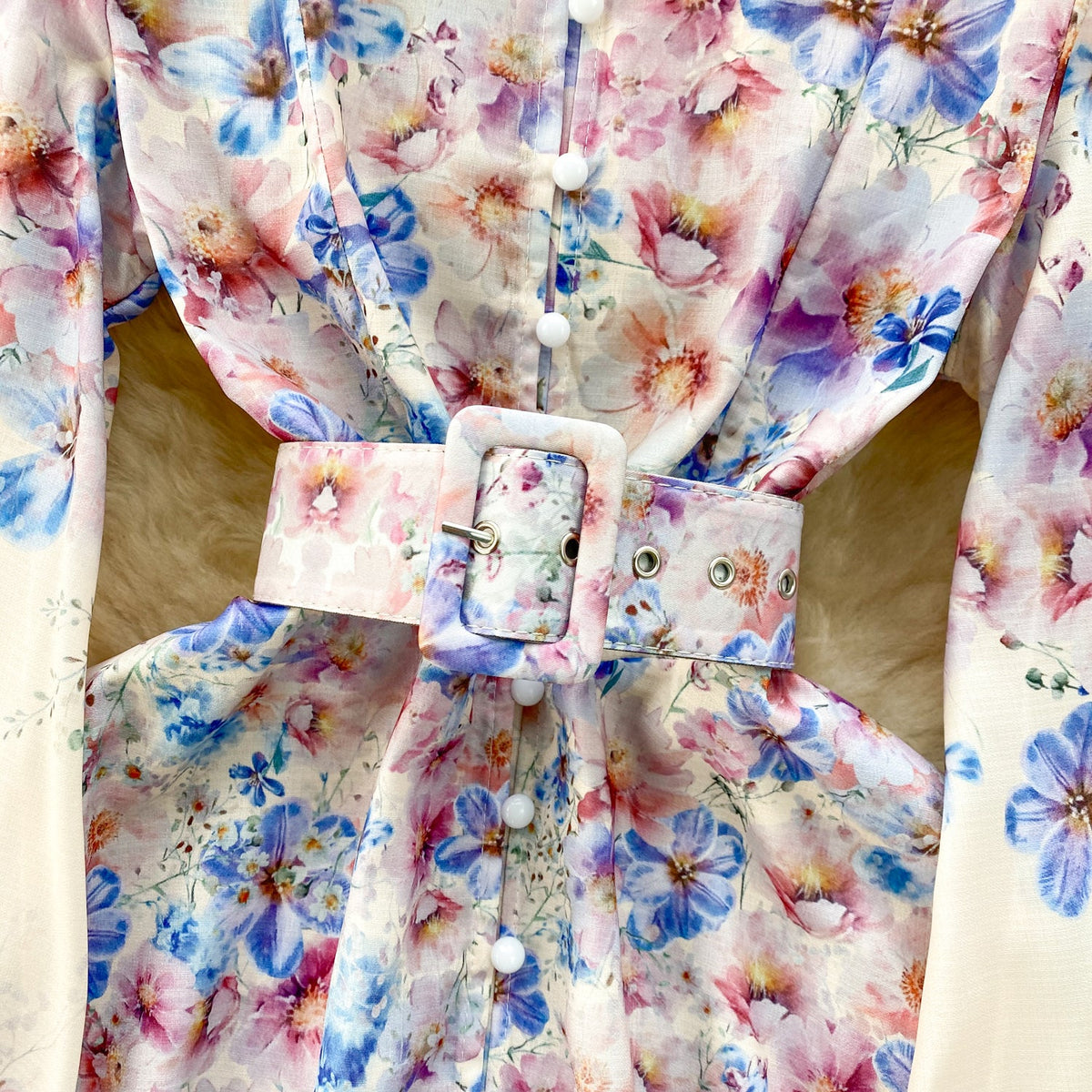 French Style Floral Shirt Dress