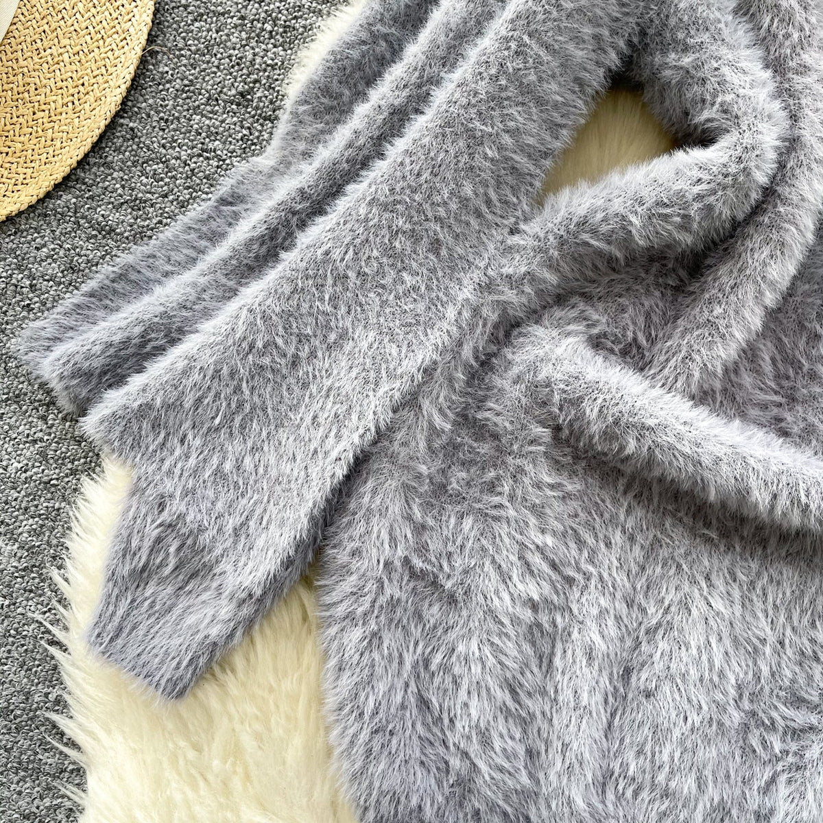Furry Knitted Dress with Scarf