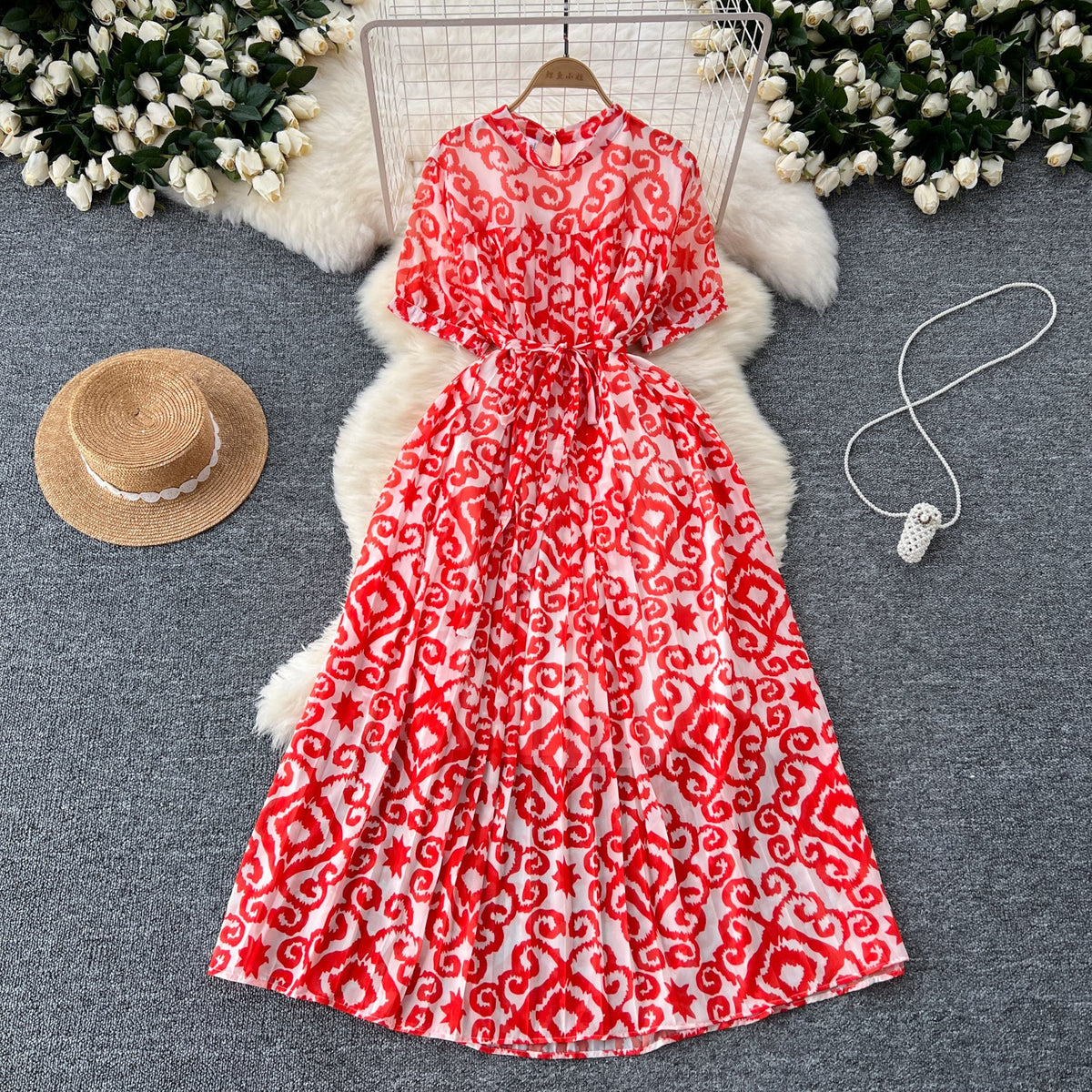 Floral Printed Pleated Chiffon Dress