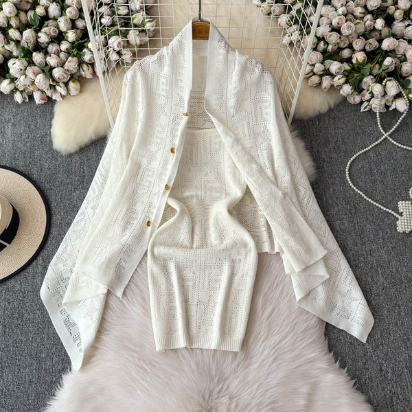 Loose Shawl&Slip Dress Embroidered 2Pcs