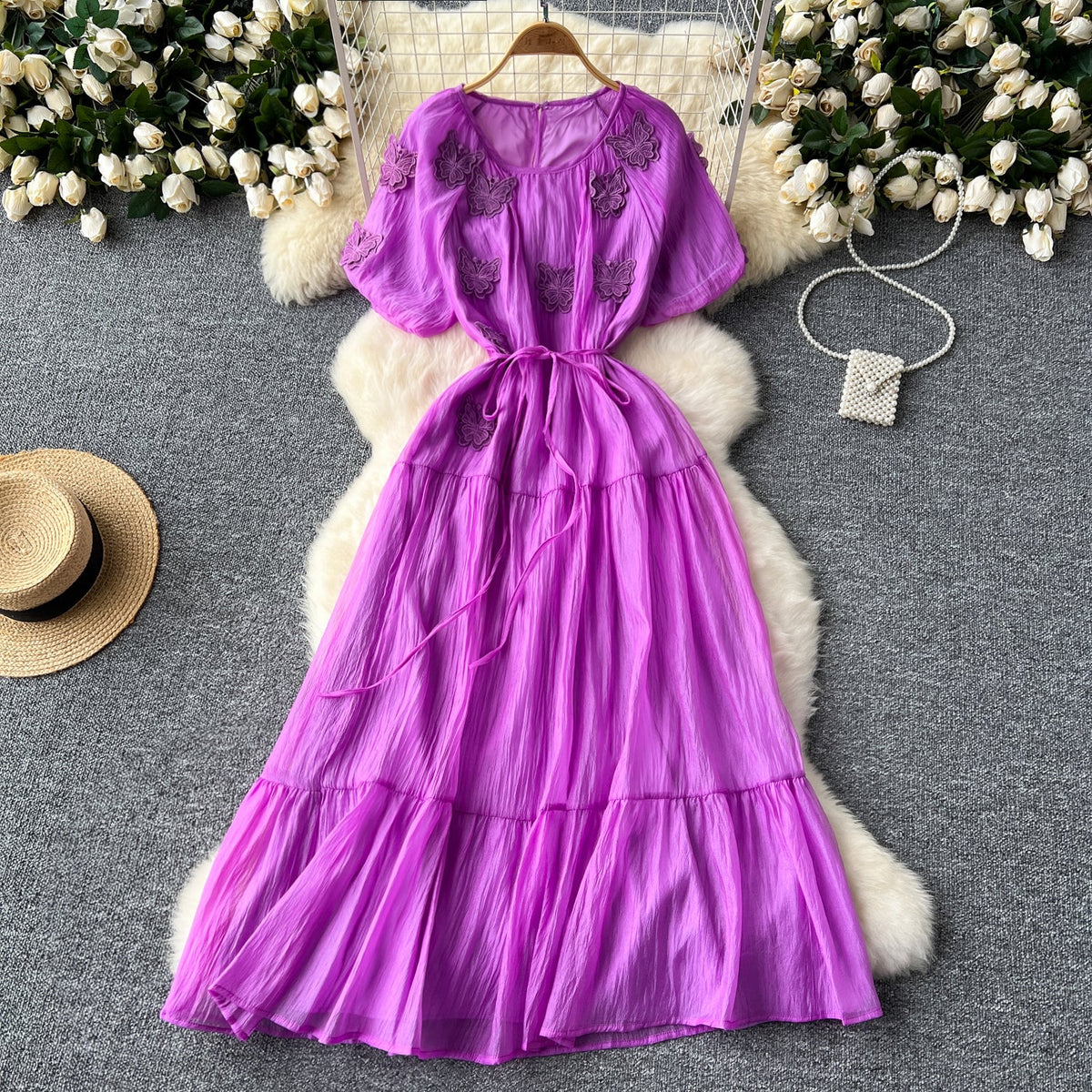 Elegant Butterfly Embroidered Dress