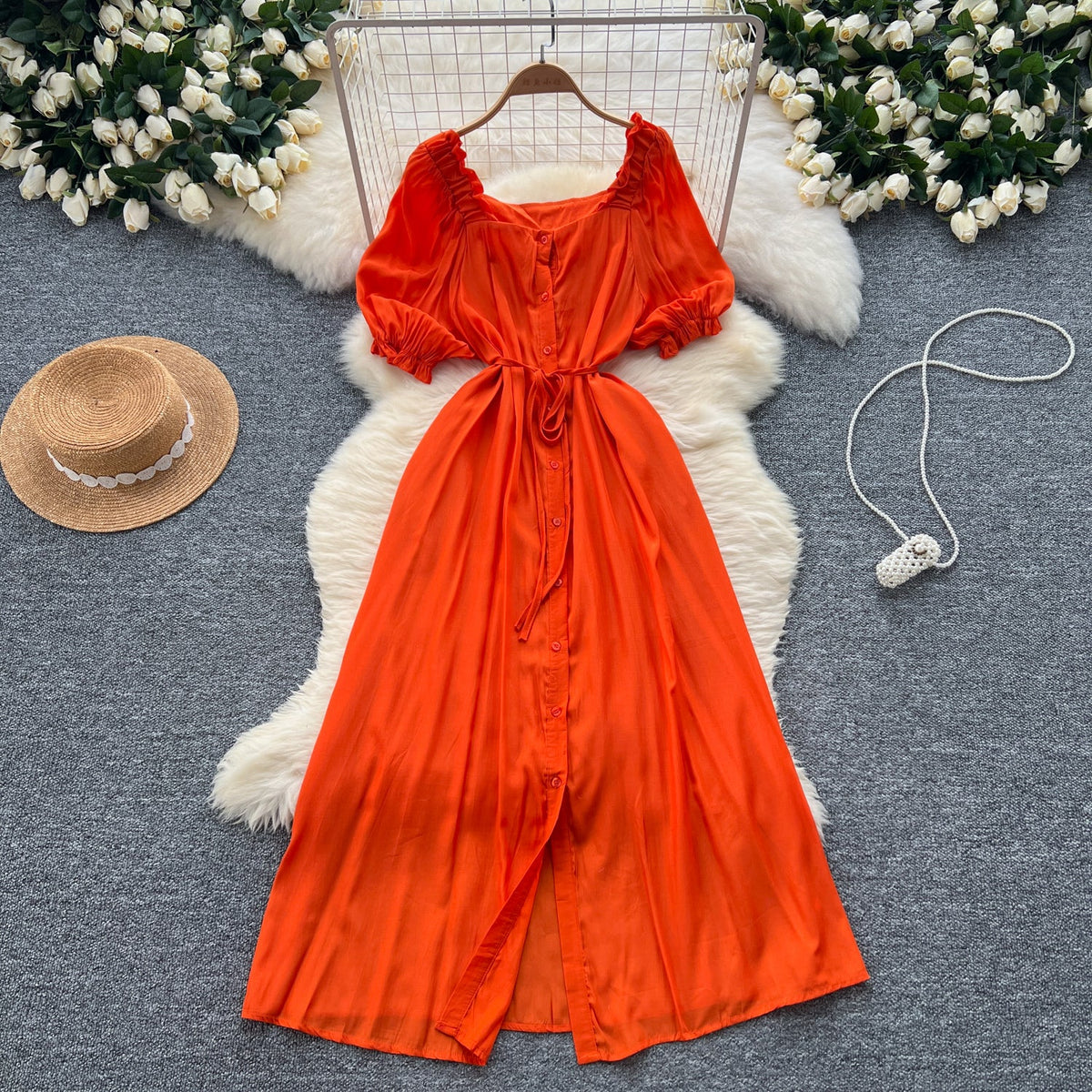 French Style Solid Color A-line Dress