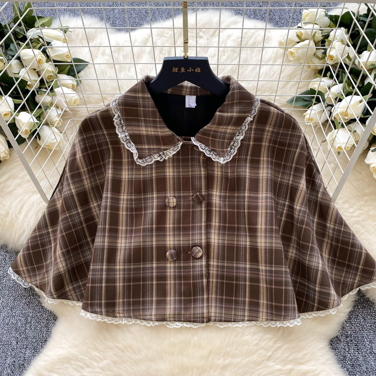 Faux Two-pieces Dress&Cape Plaid 2Pcs
