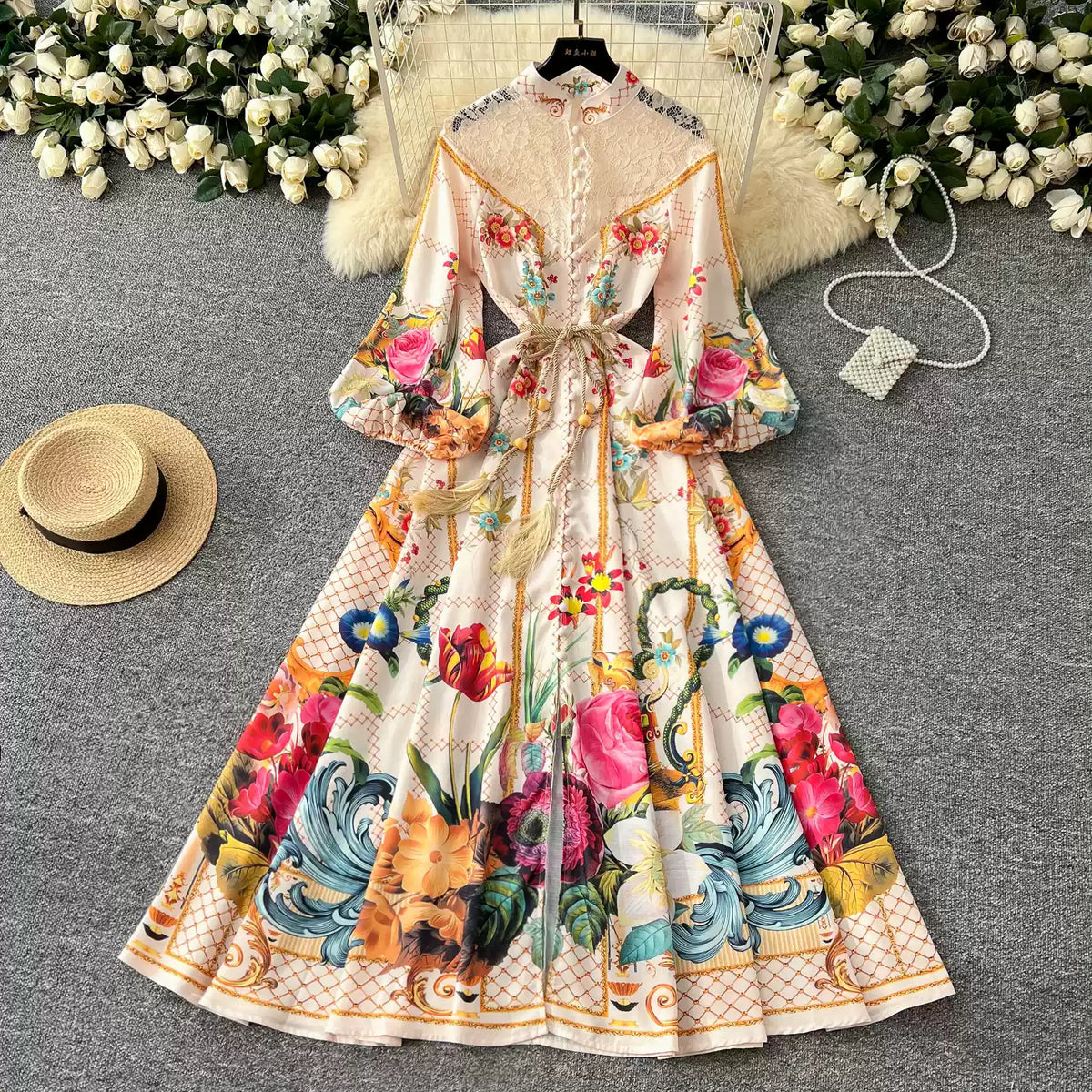 Courtly Mesh Patchwork Floral Dress