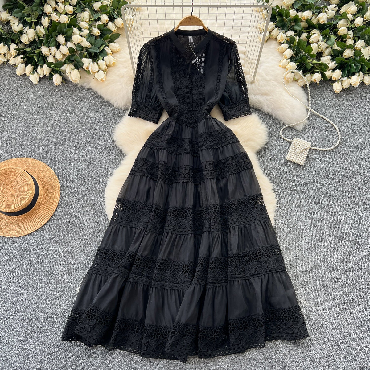 Courtly Elegant Lace Patchwork Dress