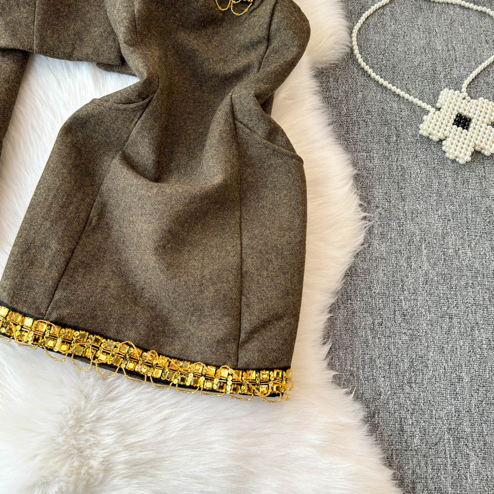 Blazer&Metal Studded Slip Dress 2Pcs