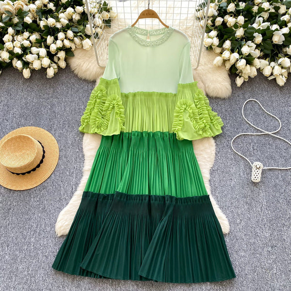 Niche Color Blocking Pleated Dress