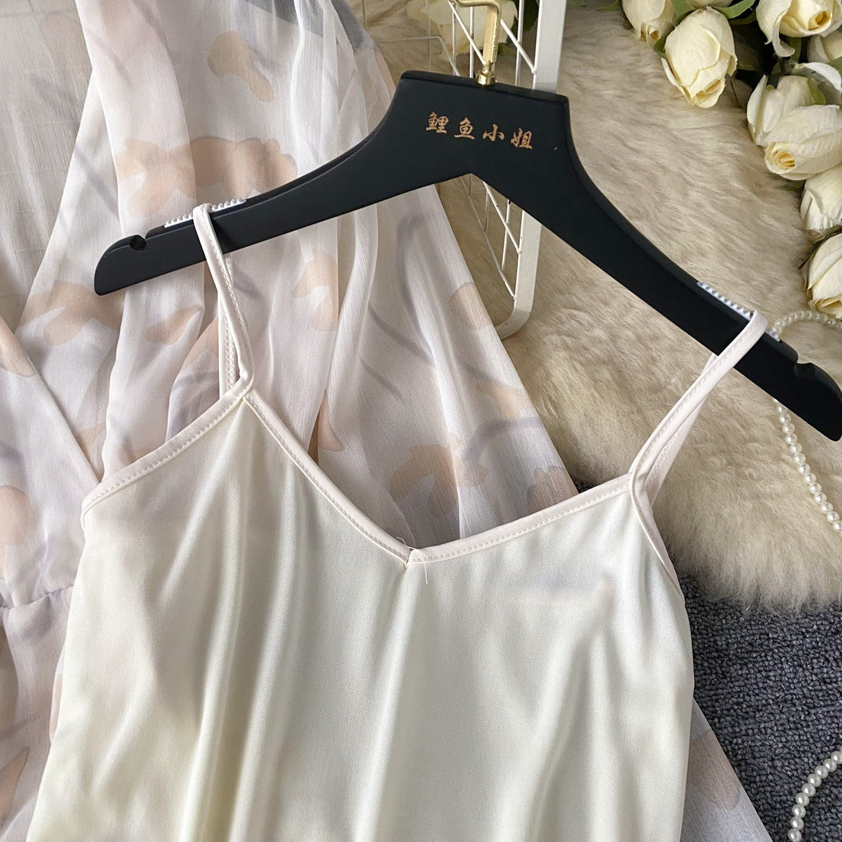 Fairy Floral Mesh Dress&Camisole 2Pcs