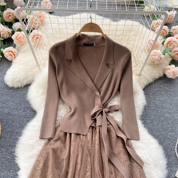 Faux Two-pieces Suit Collar Mesh Dress