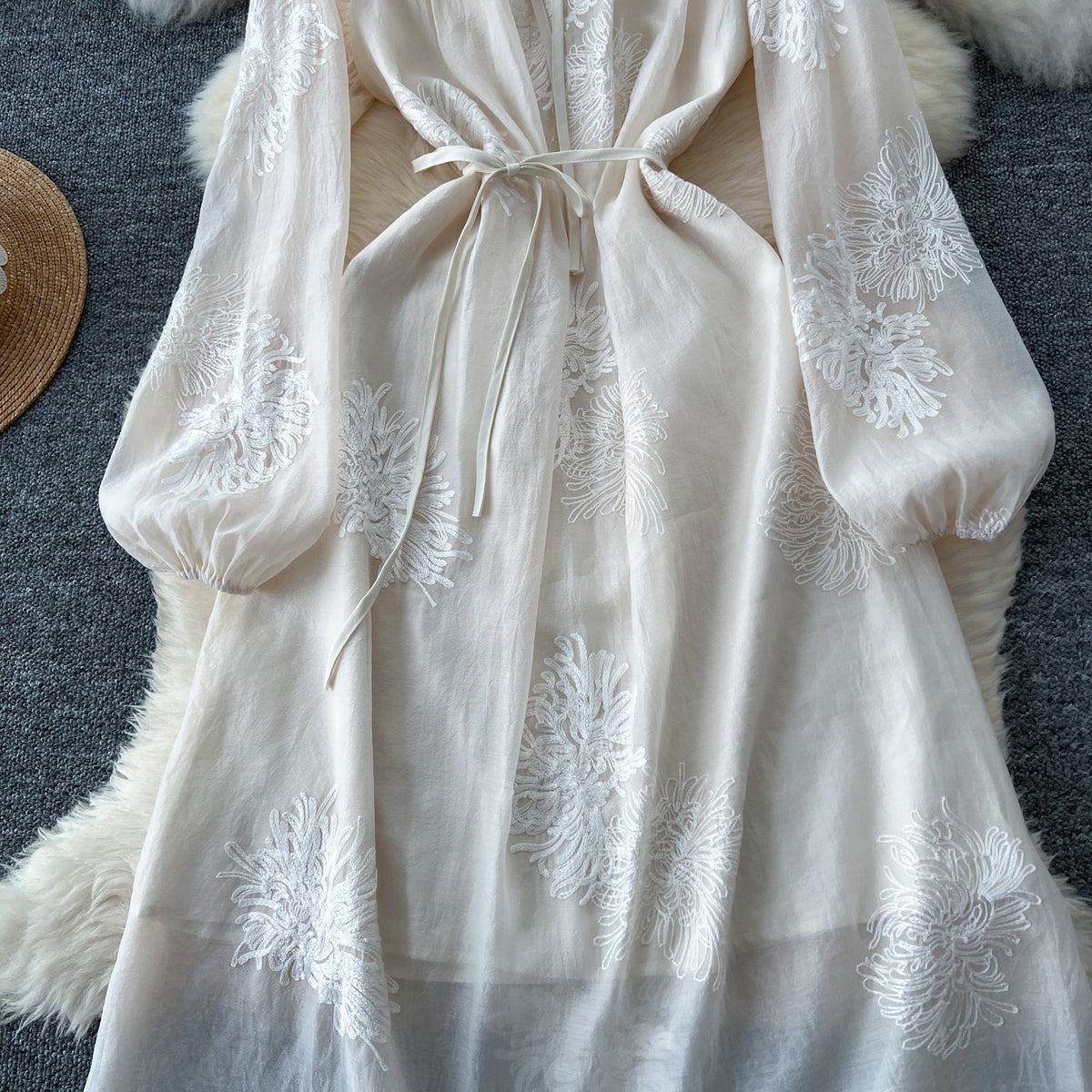 Fairy Lace-up Floral Embroidered Dress