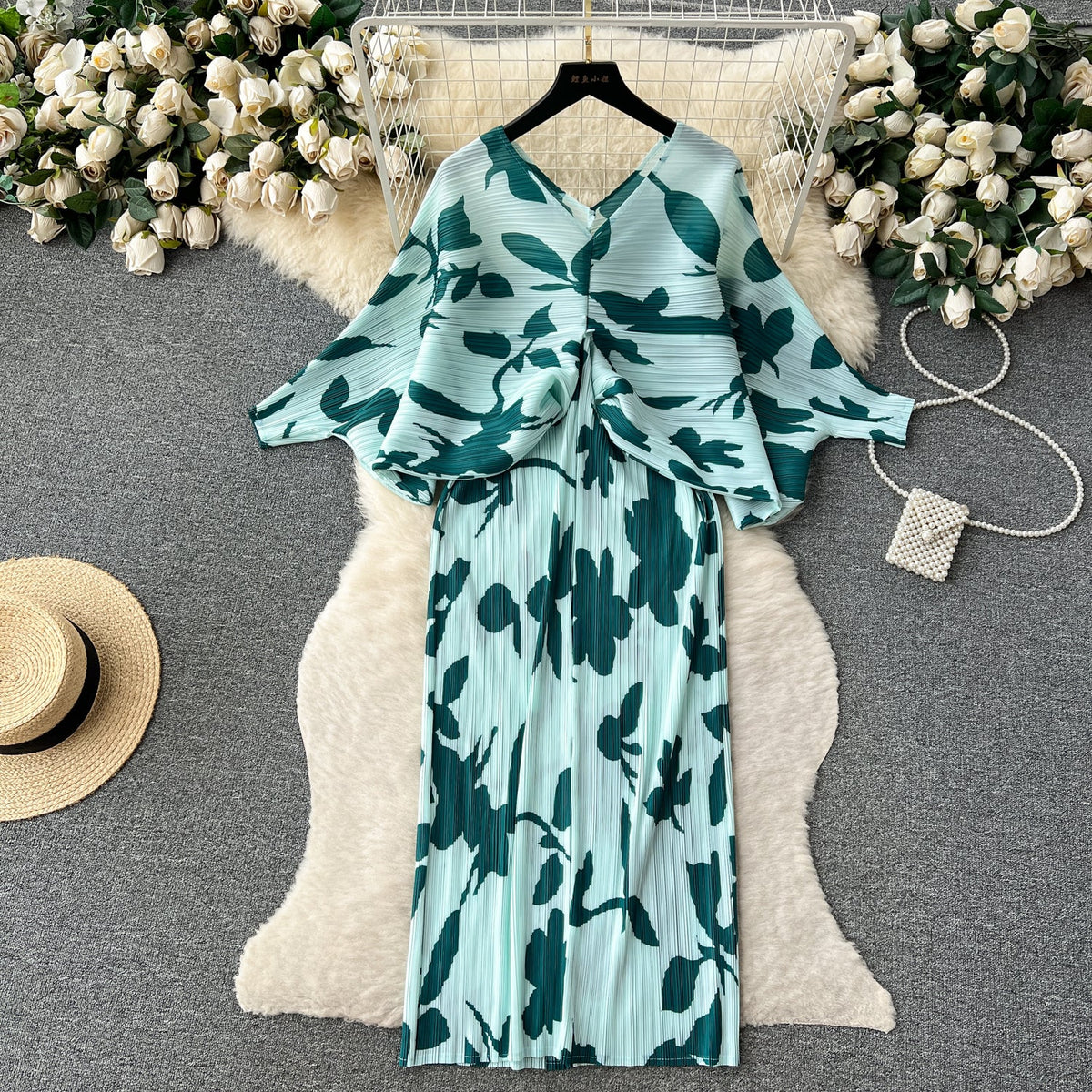 High-end Pleated Floral Printed Dress