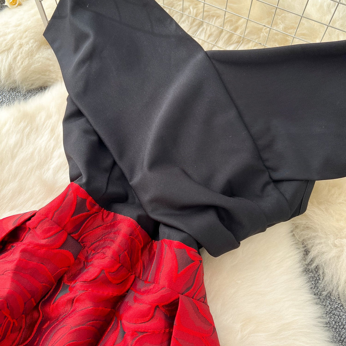 Asimetrik Jakarlı Patchwork Elbise