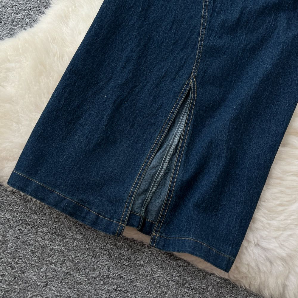 Striped Sleeve Denim Patchwork Dress