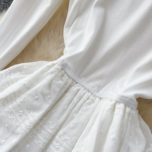 High-end Patchwork Embroidered White Dress