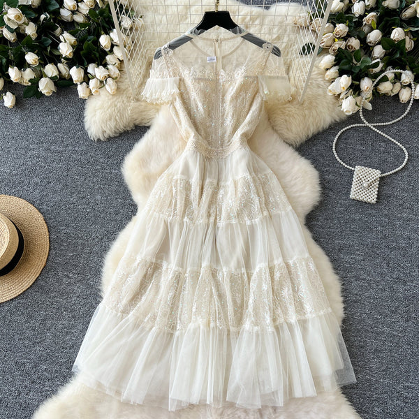 Delicate Sequined Lace Patchwork Dress