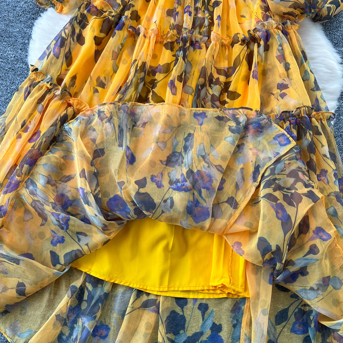 French Style Floral Printed Chiffon Dress