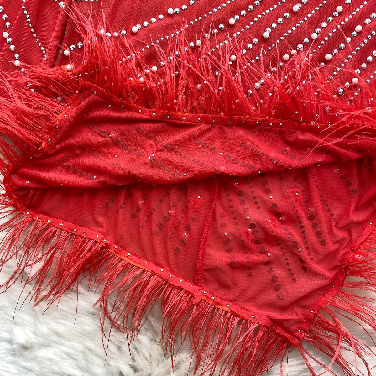 Rhinestone Studded Fringed Mesh Dress