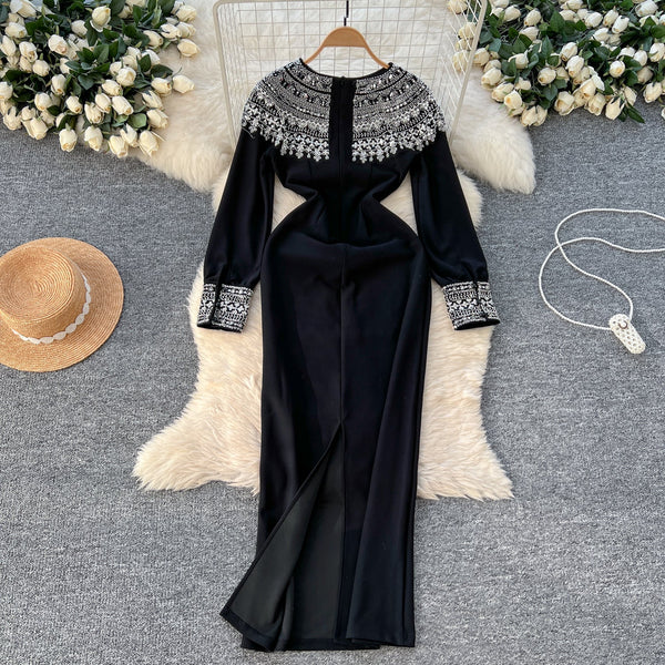 Embroidered Sequin Beaded Black Dress