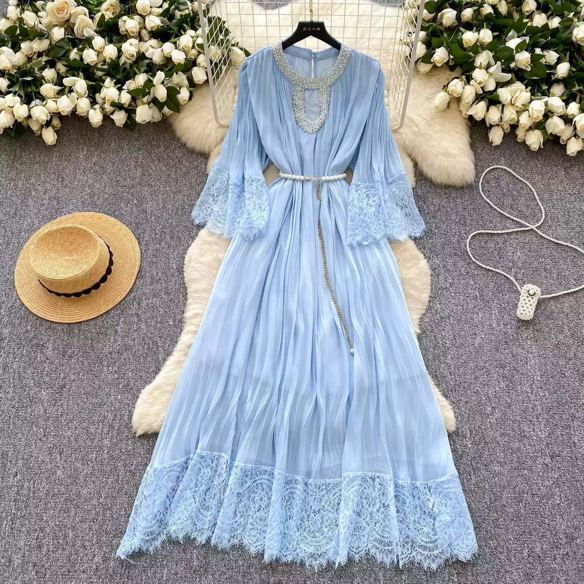 Rhinestone Studded Mesh Patchwork Dress