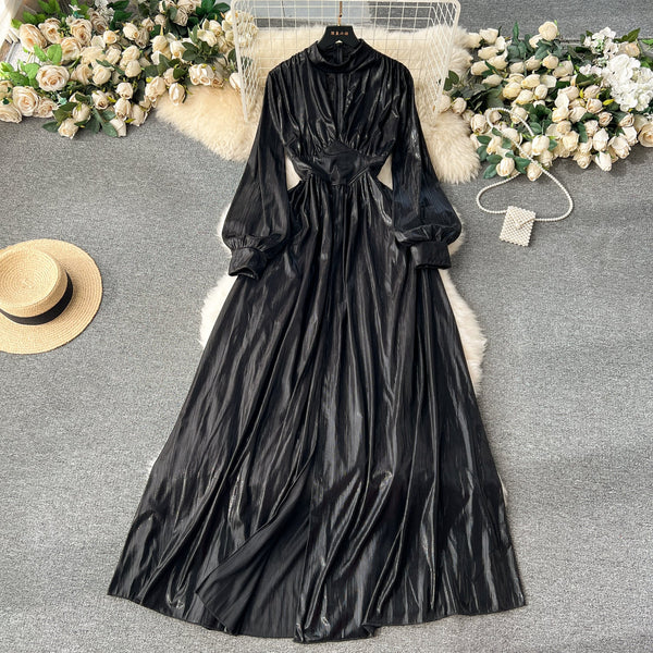 Deep V-neck Glossy Satin Dress