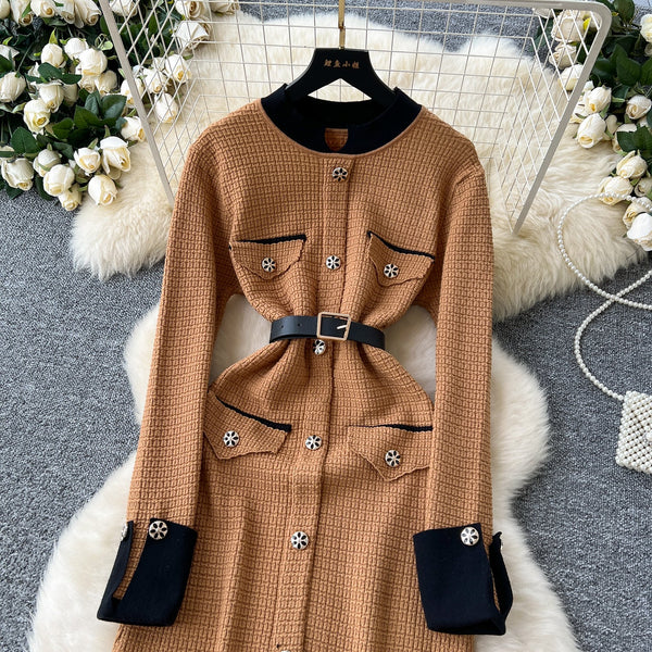 Vintage Color Blocking Knitted Dress
