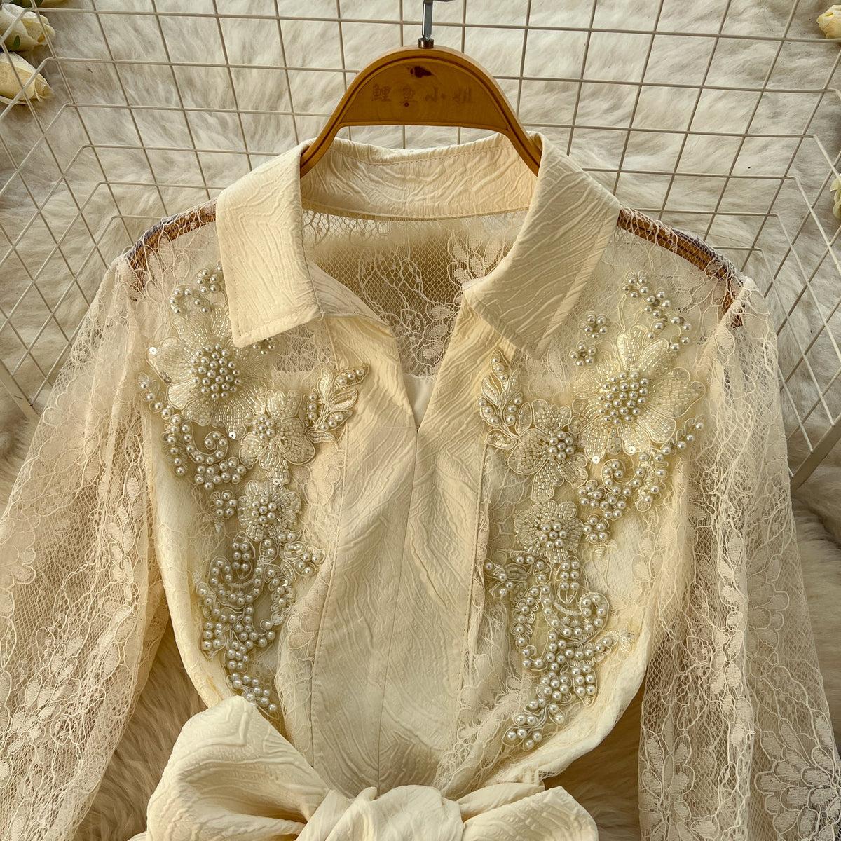 Vintage Polo Collar Embroidered Shirt Dress