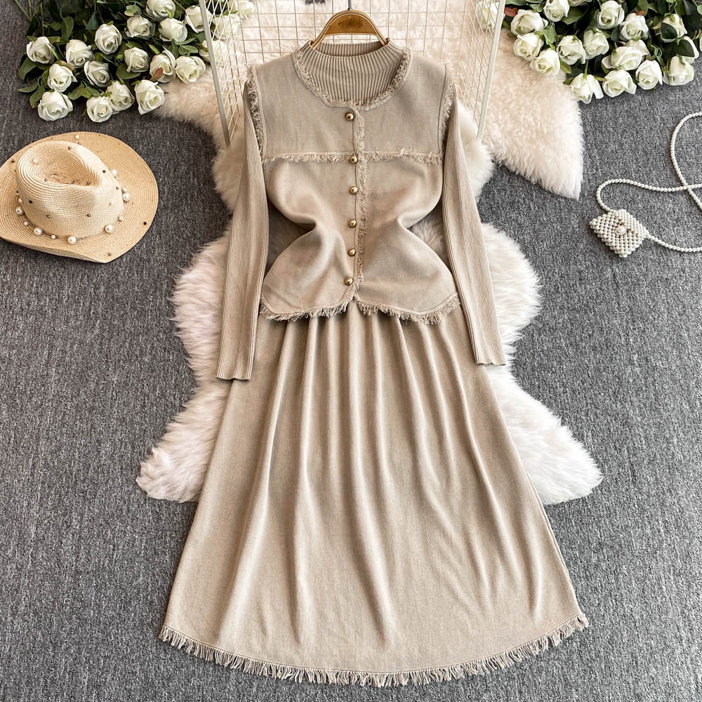Woolen Vest&Sweater Dress Vintage 2Pcs
