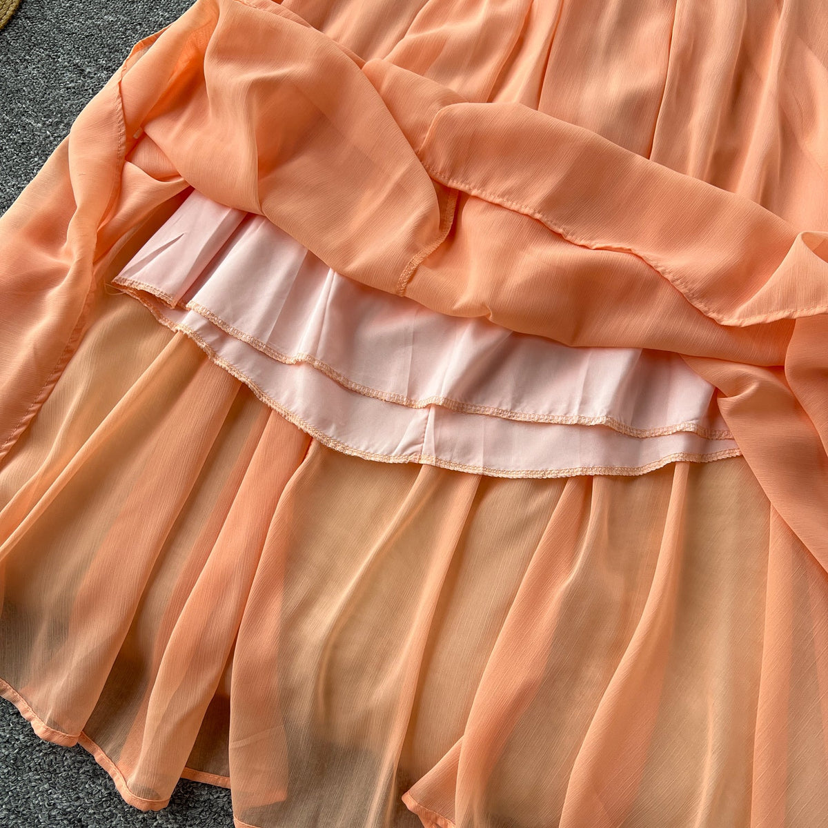 Orange Sleeveless Halter Chiffon Dress