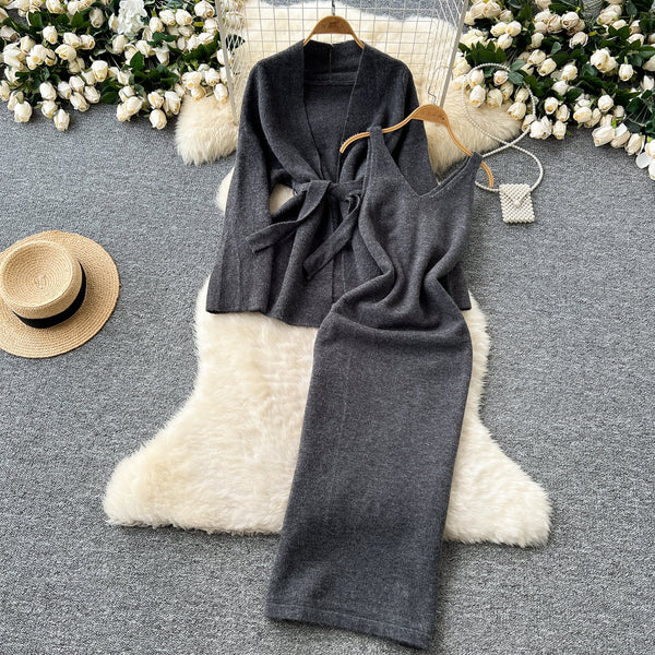 Cardigan&Sleeveless Dress Knitted 2Pcs