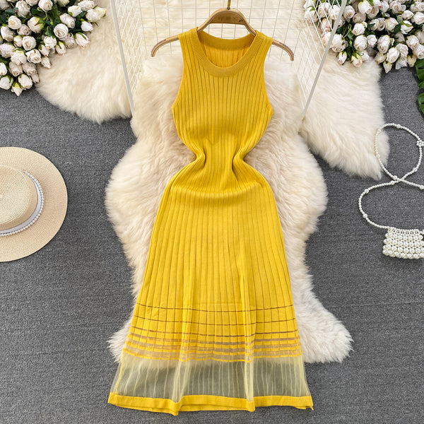 Elegant Mesh Patchwork Knitted Dress