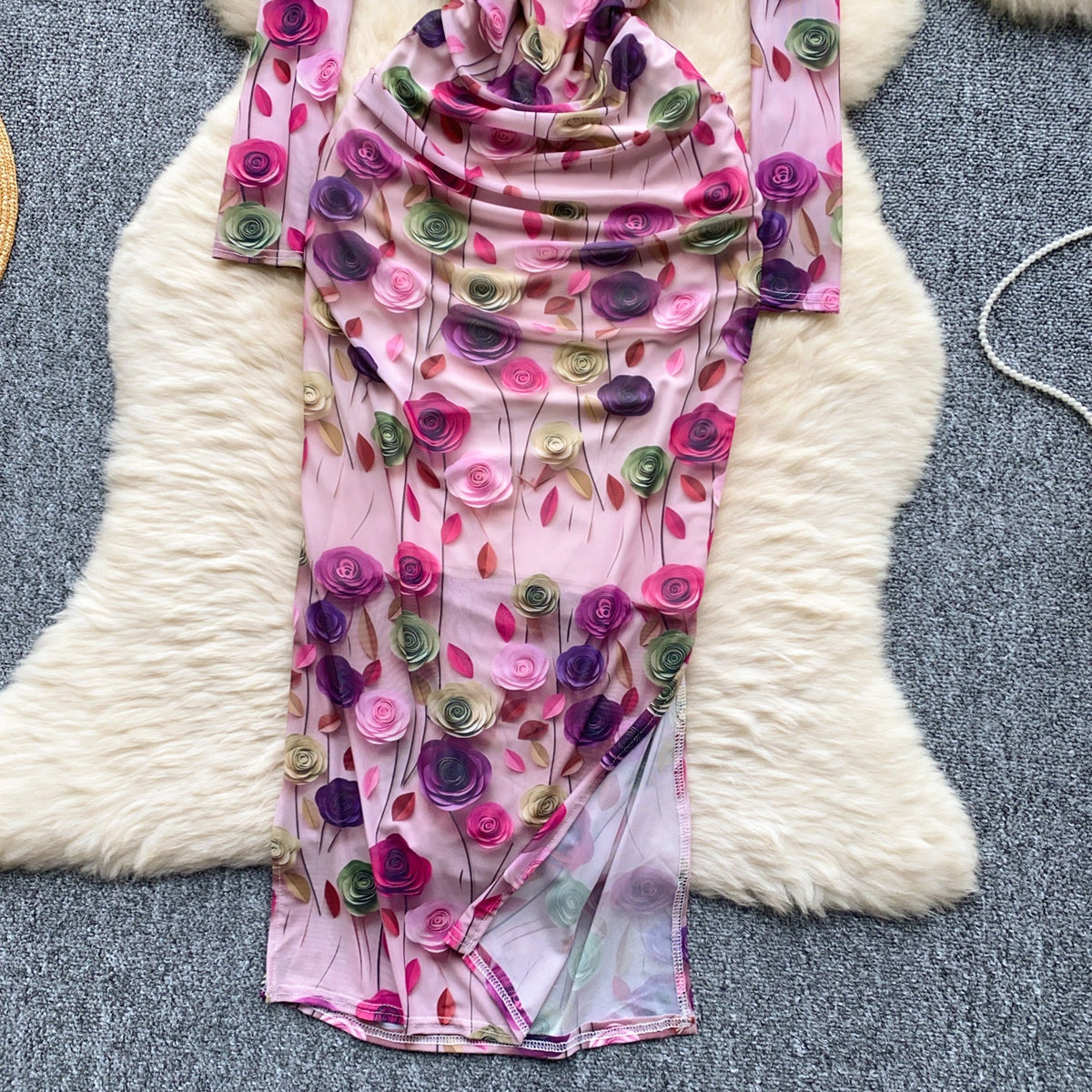 Niche 3d Floral Pleated Dress