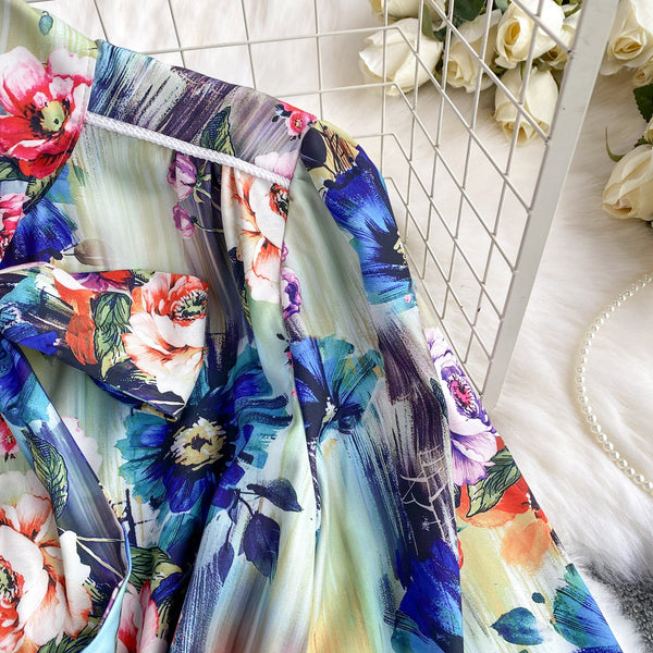 Vintage Lace-up Colorful Floral Shirt Dress