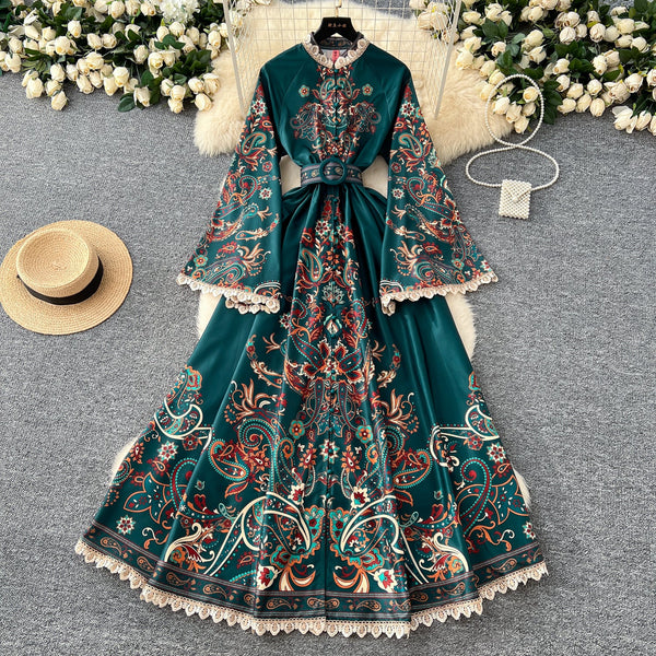 Courtly Floral Printed Lace Trim Dress