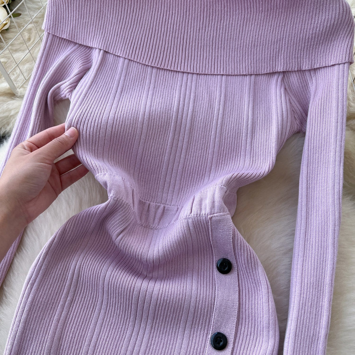 Niche Lapeled Waist-slimming Knitted Dress