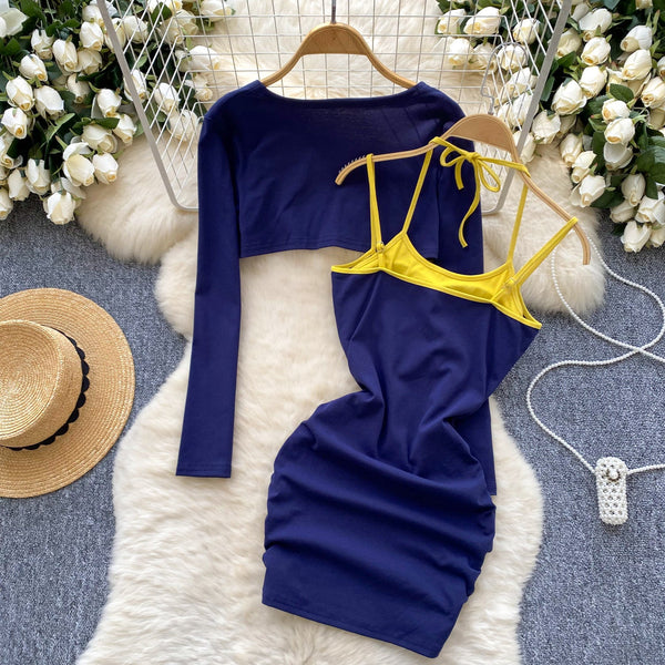 Lace-up Printed Dress&Cape Sexy 2Pcs