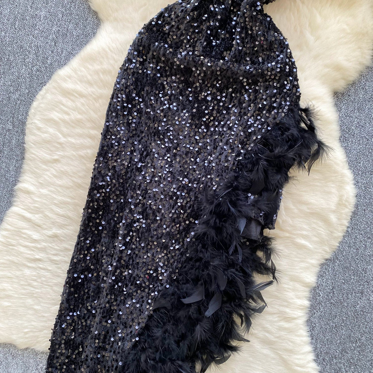 Irregular Design Sequined Velvet Dress