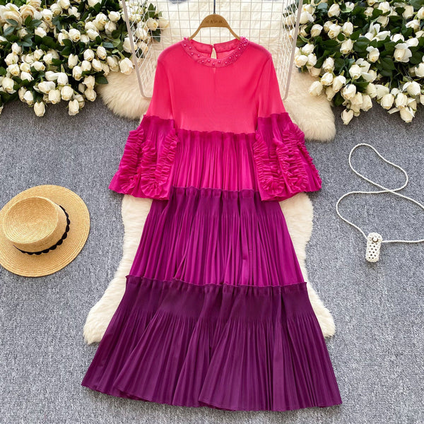 Niche Color Blocking Pleated Dress